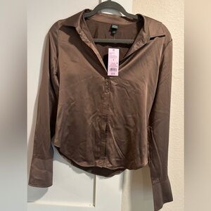 Wild fable brown satin top size s